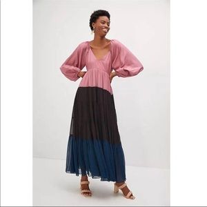 NWT anthropologie Nirmooha color block dress with puff sleeves, maxi dress